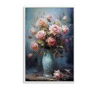 Stupell Industries Blue Vase with Pink Roses White Framed Giclee Art design by LSR Creative Studio, 30 x 20