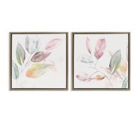 Stupell Industries Botanical Light Leaves 2 Piece Brown Framed Floater Canvas Set design by Raymond Powers, 25 x 25