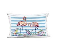Stupell Industries Brushstroke Flamingos on Stripes Outdoor Printed Throw Pillow, 14 x 7 x 20, Blue