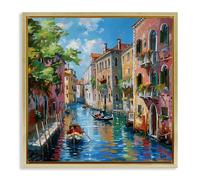 Stupell Industries Canal Boat Ride in City Gold Framed Floater Canvas Wall Art design by LSR Creative Studio, 18 x 18