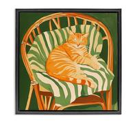 Stupell Industries 'Cat In Rattan Chair', Floating Frame Canvas Art, Black, 18 x 18 Inches, Easy to Hang and Sturdy, Made in USA, by Walker Noble