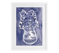 Stupell Industries Chinoiserie Vase on Blue White Framed Print Under Glass design by Hannah Byatt, 23 x 17