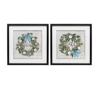 Stupell Industries Coastal Peace & Joy Wreaths 2 Piece Black Framed Print Under Glass Set design by Jennifer Pugh, 16 x 16