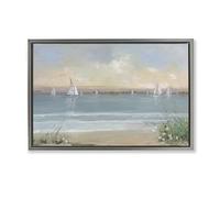 Stupell Industries 'Coastal Sailing At Dawn', Floating Frame Canvas Art, Gray, 25 x 17 Inches, Easy to Hang and Sturdy, Made in USA, by Sally Swatland