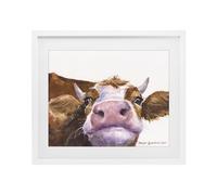 Stupell Industries 'Cute Cow Close Up', Framed Print Under Glass, White, 21 x 17 Inches, Easy to Hang and Sturdy, Made in USA, by George Dyachenko