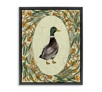 Stupell Industries Duck Portrait with Florals Black Framed Floater Canvas Wall Art design by Yen, 31 x 25
