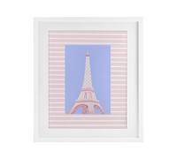 Stupell Industries Eiffel Tower over Pink Stripes White Framed Print Under Glass design by Pooja Dave, 21 x 17