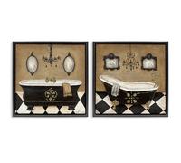 Stupell Industries 'Elegant Bathroom with Chandeliers', 2pc Floating Frame Art Set 2, Black, 18 x 18 Inches, Easy to Hang and Sturdy, Made in USA, by Janet Tava