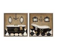Stupell Industries 'Elegant Bathroom with Chandeliers', 2pc Floating Frame Art Set 2, Brown, 18 x 18 Inches, Easy to Hang and Sturdy, Made in USA, by Janet Tava