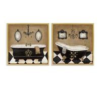 Stupell Industries 'Elegant Bathroom with Chandeliers', 2pc Floating Frame Art Set 2, Gold, 25 x 25 Inches, Easy to Hang and Sturdy, Made in USA, by Janet Tava