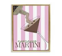 Stupell Industries Espresso Martini on Pink Stripes Gold Framed Floater Canvas Wall Art design by DEIDRE MOSHER, 31 x 25