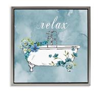 Stupell Industries 'Floral Bathroom Rules Relax', Floating Frame Canvas Art, Gray, 18 x 18 Inches, Easy to Hang and Sturdy, Made in USA, by Nan