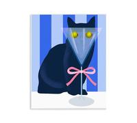 Stupell Industries Funny Cat Martini on Stripes Wall Plaque Art design by Lil' Rue, 14 x 11