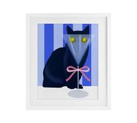 Stupell Industries Funny Cat Martini on Stripes White Framed Print Under Glass design by Lil' Rue, 21 x 17