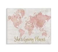 Stupell Industries She's Going Places Quote Pink Watercolor World Map, 30 x 40 (ab-961_cn_30x40)