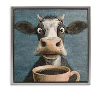 Stupell Industries 'Grumpy Cow & Coffee', Floating Frame Canvas Art, Gray, 25 x 25 Inches, Easy to Hang and Sturdy, Made in USA, by The Wands Want