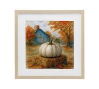 Stupell Industries Harvest Pumpkin on Hay Bale Birch Framed Print Under Glass, design by Antony Smith, 16 x 16