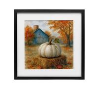 Stupell Industries Harvest Pumpkin on Hay Bale Black Framed Print Under Glass, design by Antony Smith, 13 x 13