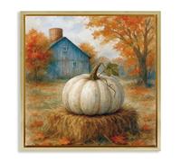Stupell Industries Harvest Pumpkin on Hay Bale Gold Framed Floater Canvas Wall Art, design by Antony Smith, 18 x 18