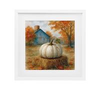 Stupell Industries Harvest Pumpkin on Hay Bale White Framed Print Under Glass, design by Antony Smith, 16 x 16