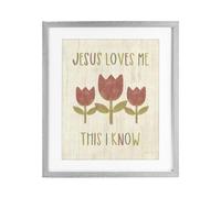 Stupell Industries 'Jesus Loves Me This I Know', Framed Print Under Glass, Gray, 13x 16 - Ready and Easy to Hang, Made in USA, From Artist Annie LaPoint