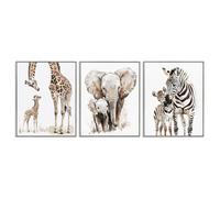Stupell Industries Jungle Animal Babies with Mothers 3 Piece Gray Framed Giclee Art Set design by Ramona Murdock, 14 x 11