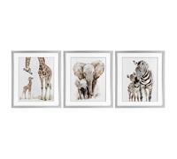 Stupell Industries Jungle Animal Babies with Mothers 3 Piece Gray Framed Print Under Glass Set design by Ramona Murdock, 16 x 13