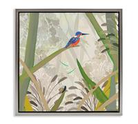 Stupell Industries 'Kingfisher Among Branches', Floating Frame Canvas Art, Gray, 25 x 25 Inches, Easy to Hang and Sturdy, Made in USA, by Kay Widdowson