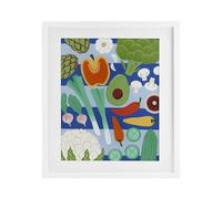 Stupell Industries Kitchen Veggies on Stripes White Framed Print Under Glass design by Courtney Haley, 16 x 13