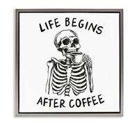 Stupell Industries Life Begins After Coffee Gray Framed Floater Canvas Wall Art design by JJ Design House LLC, 18 x 18