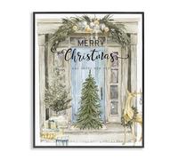 Stupell Industries Merry Christmas Door & Tree Black Framed Giclee Art design by Jesse Keith, 20 x 16