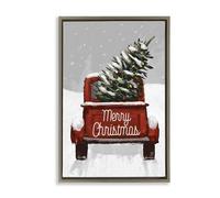 Stupell Industries Merry Christmas Snowy Tree Truck Brown Framed Floater Canvas Wall Art, design by Dogwood Portfolio, 31 x 21