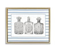 Stupell Industries Ornate Bottles on Blue Stripes Gold Framed Floater Canvas Wall Art, design by Lettered and Lined, 25 x 31