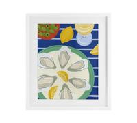 Stupell Industries Oyster Plate on Stripes White Framed Print Under Glass design by Courtney Haley, 16 x 13