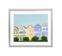 Stupell Industries Painted Ladies Houses Gray Framed Print Under Glass design by Evelyn Coleman, 13 x 16