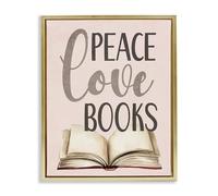 Stupell Industries Peace Love Books Black Framed Floater Canvas Wall Art, design by Kim Allen, 31 x 25