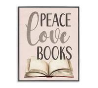 Stupell Industries Peace Love Books Black Framed Giclee Art, design by Kim Allen, 14 x 11