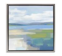 Stupell Industries Quiet Cove Seascape Gray Framed Floater Canvas Wall Art design by Mona Grace, 18 x 18