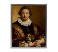 Stupell Industries 'Renaissance Noble with Loyal Companion', Floating Frame Canvas Art, Gray, 17 x 21 Inches, Easy to Hang and Sturdy, Made in USA, by CAD Designs