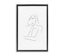 Stupell Industries Sad Female Line Drawing Black Framed Floater Canvas Wall Art design by Martina Pavlova, 31 x 21