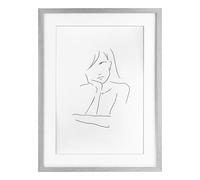 Stupell Industries Sad Female Line Drawing Gray Framed Print Under Glass design by Martina Pavlova, 20 x 14
