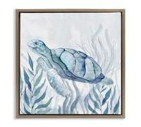 Stupell Industries 'Sea Turtle with Subtle Smile', Floating Frame Canvas Art, Brown, 25 x 25 Inches, Easy to Hang and Sturdy, Made in USA, by Janet Tava