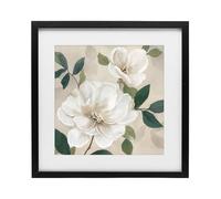 Stupell Industries 'Serene White Magnolia Study', Framed Print Under Glass, Black, 13 x 13 Inches, Easy to Hang and Sturdy, Made in USA, by Nan