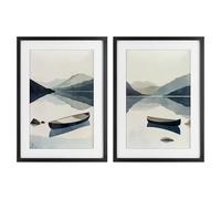 Stupell Industries Silent Mountain Shore 2 Piece Black Framed Print Under Glass Set design by Mona Grace, 23 x 17