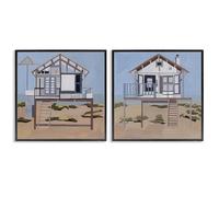Stupell Industries Silent Shore Beach Houses 2 Piece Black Framed Giclee Art Set design by Melissa Wang, 24 x 24