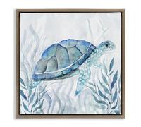 Stupell Industries 'Smiling Turtle Gaze', Floating Frame Canvas Art, Brown, 18 x 18 Inches, Easy to Hang and Sturdy, Made in USA, by Janet Tava