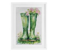 Stupell Industries Spring Blooms Green Rainboots White Framed Print Under Glass design by Daisy A., 23 x 17