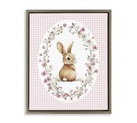 Stupell Industries 'Spring Gingham Rabbit', Floating Frame Canvas Art, Brown, 17 x 21 Inches, Easy to Hang and Sturdy, Made in USA, by Christine Simpson Art