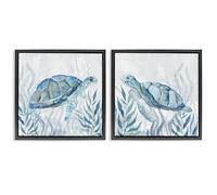 Stupell Industries 'Subtle Smiling Sea Turtles', 2pc Floating Frame Art Set 2, Black, 25 x 25 Inches, Easy to Hang and Sturdy, Made in USA, by Janet Tava