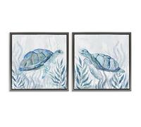 Stupell Industries 'Subtle Smiling Sea Turtles', 2pc Floating Frame Art Set 2, Gray, 25 x 25 Inches, Easy to Hang and Sturdy, Made in USA, by Janet Tava